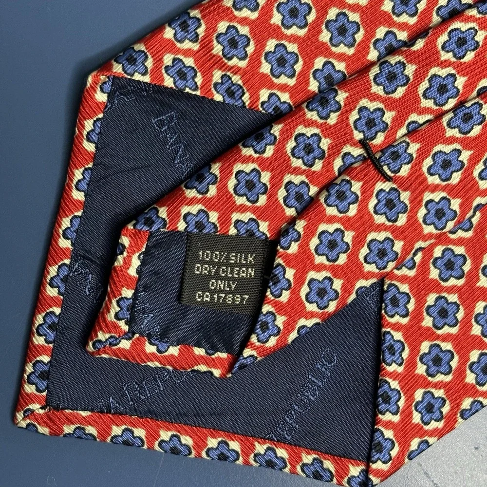Banana Republic Italy 100% Silk Necktie Red Blue Floral Geometric Classic Office